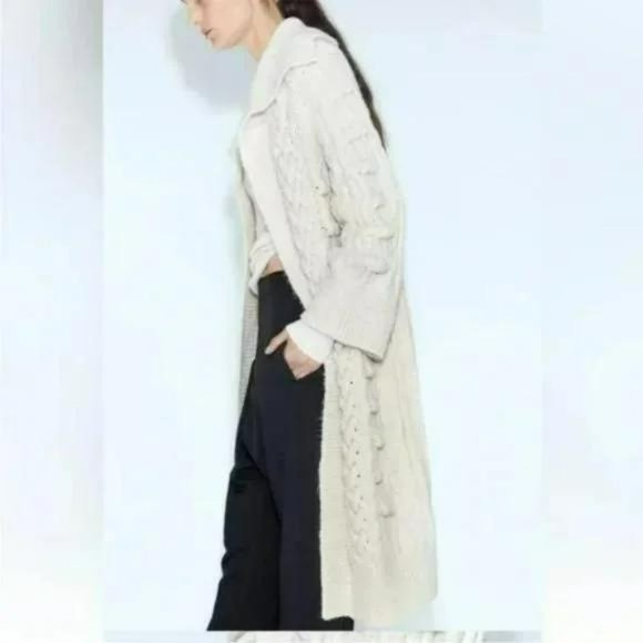 ZARA CABLE KNIT TEXTURED COAT - Picture 2 of 8